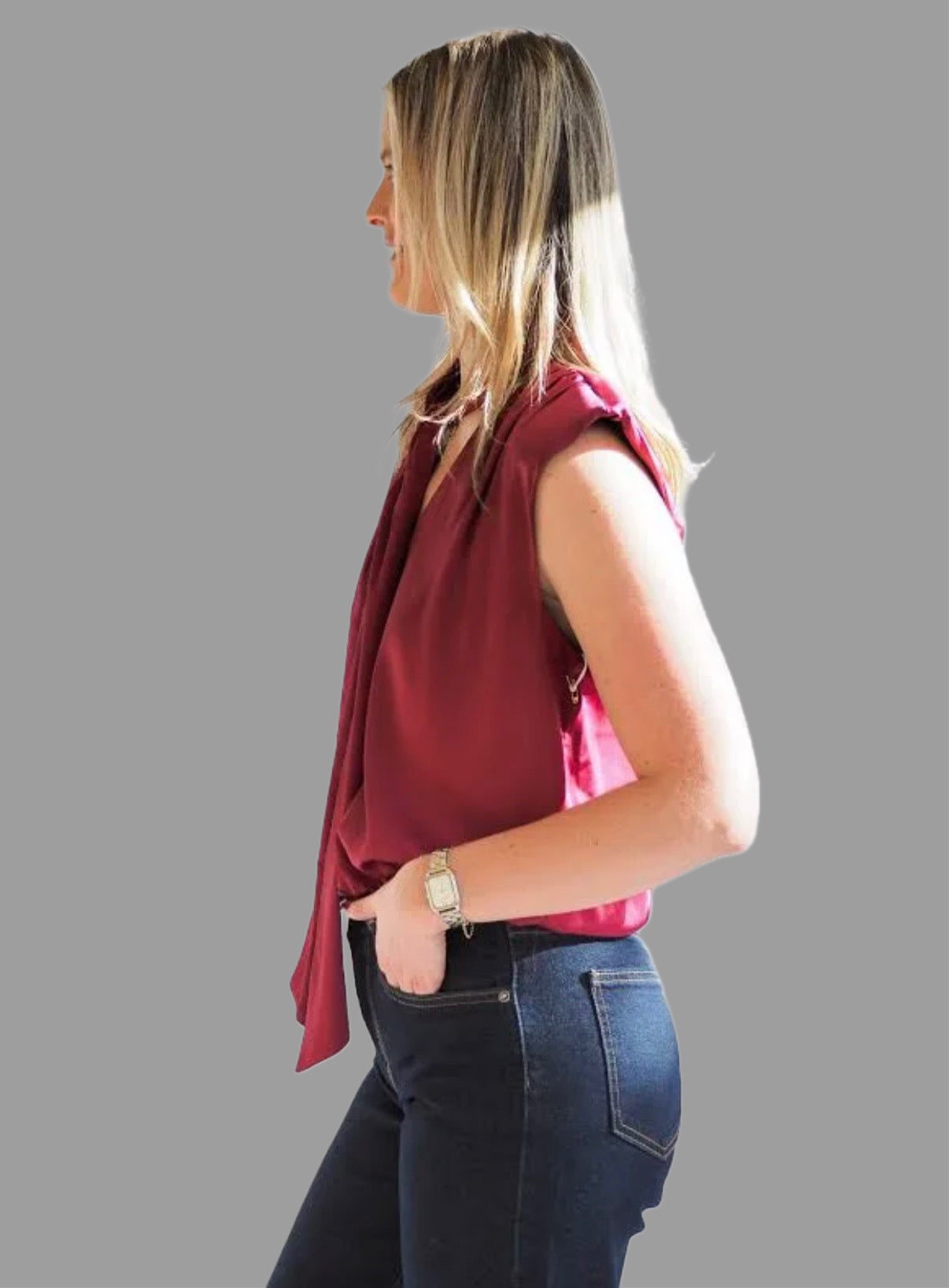 Belle Tie Front Top - Crimson