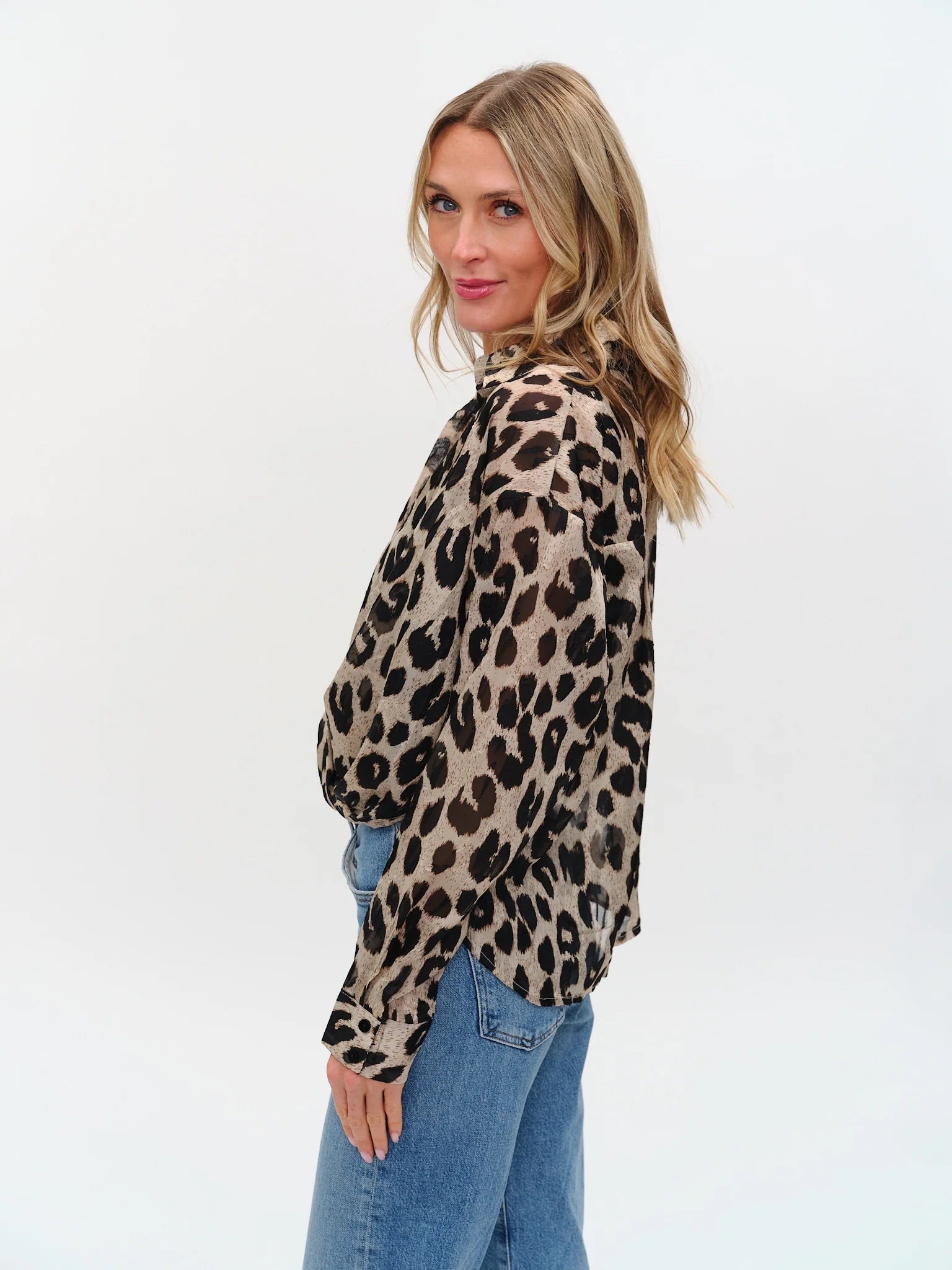 Zuri Long Sleeve Cheetah Twist Front Blouse