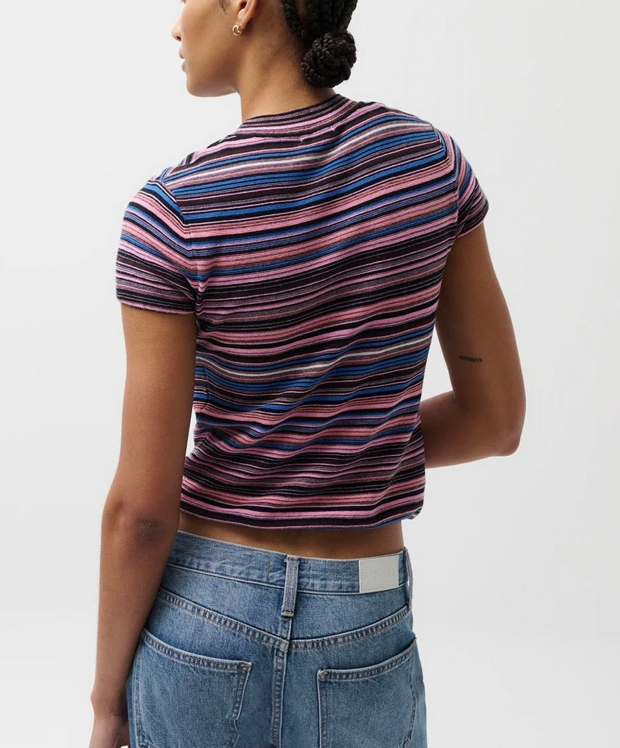 Selene Short Sleeve Sweater Tee Blue Multi Stripe