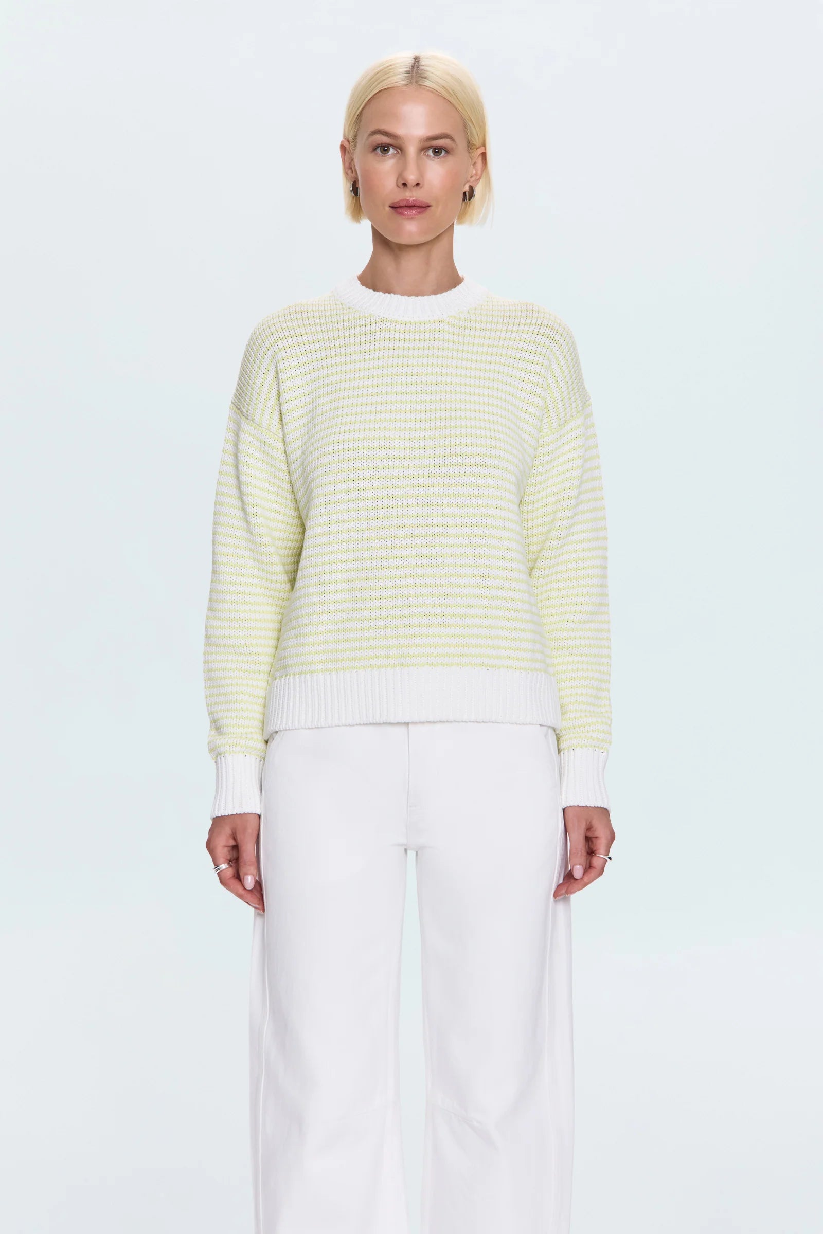 Aura Relaxed Neck Crew Neck Sweater - Limeade