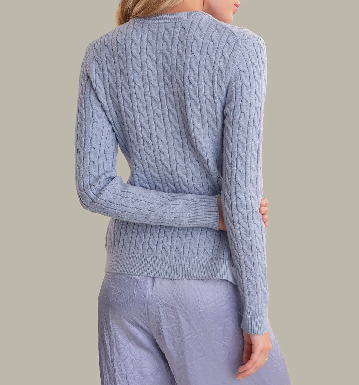 Cable Cardi Split Hem - Coastal Blue