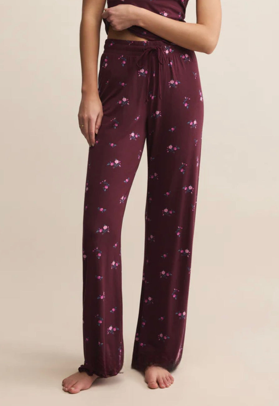 At Ease Ditsy Pant - Merlot