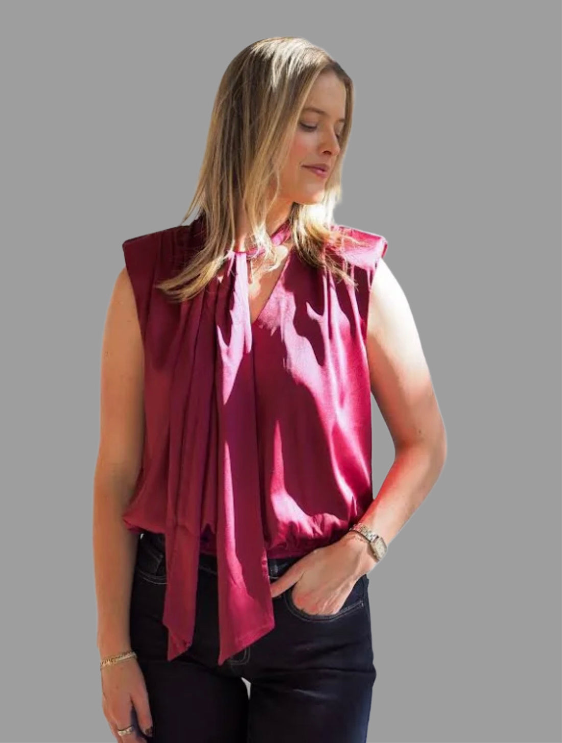 Belle Tie Front Top - Crimson