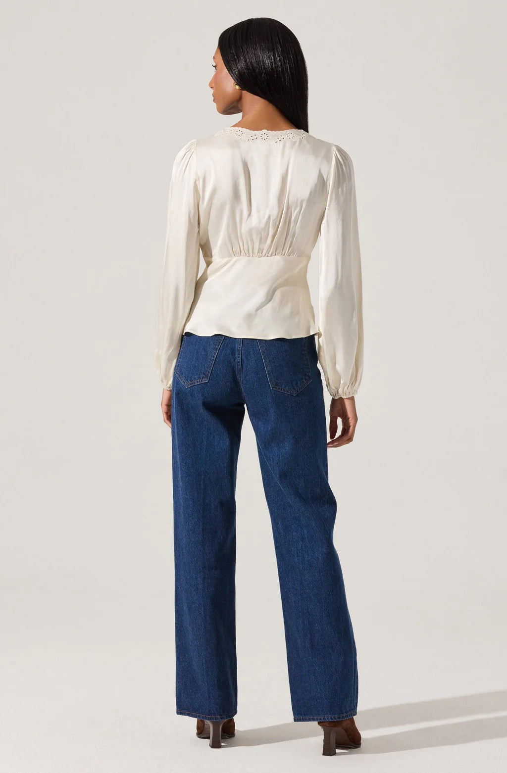 Roya Eyelet Trim Satin Top