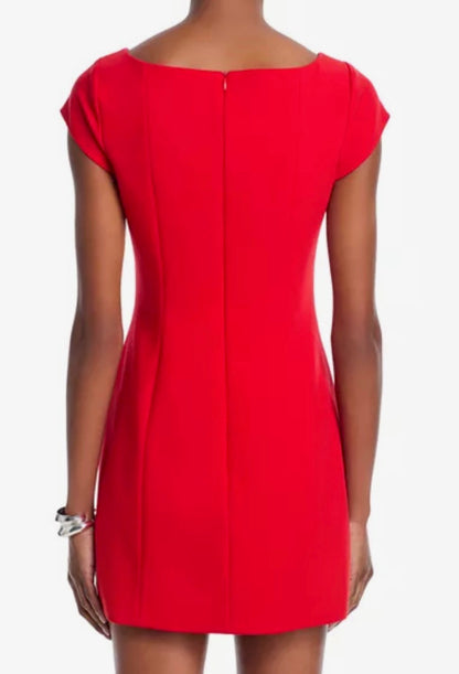 Azra Twill Cap Slv Mini Dress - Red