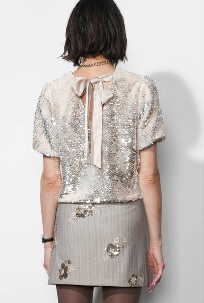 Grace Velvet Sequin Bubble Top - Cream