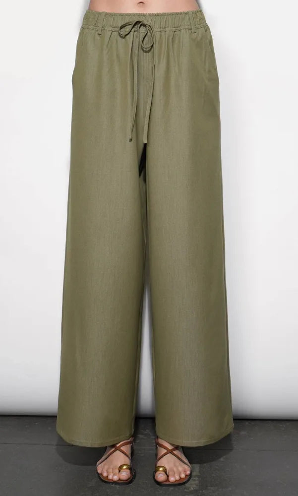Paisley Wide Leg Pull On Pants Olive
