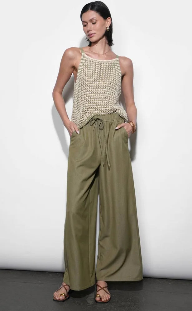 Paisley Wide Leg Pull On Pants Olive