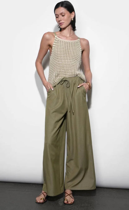 Paisley Wide Leg Pull On Pants Olive