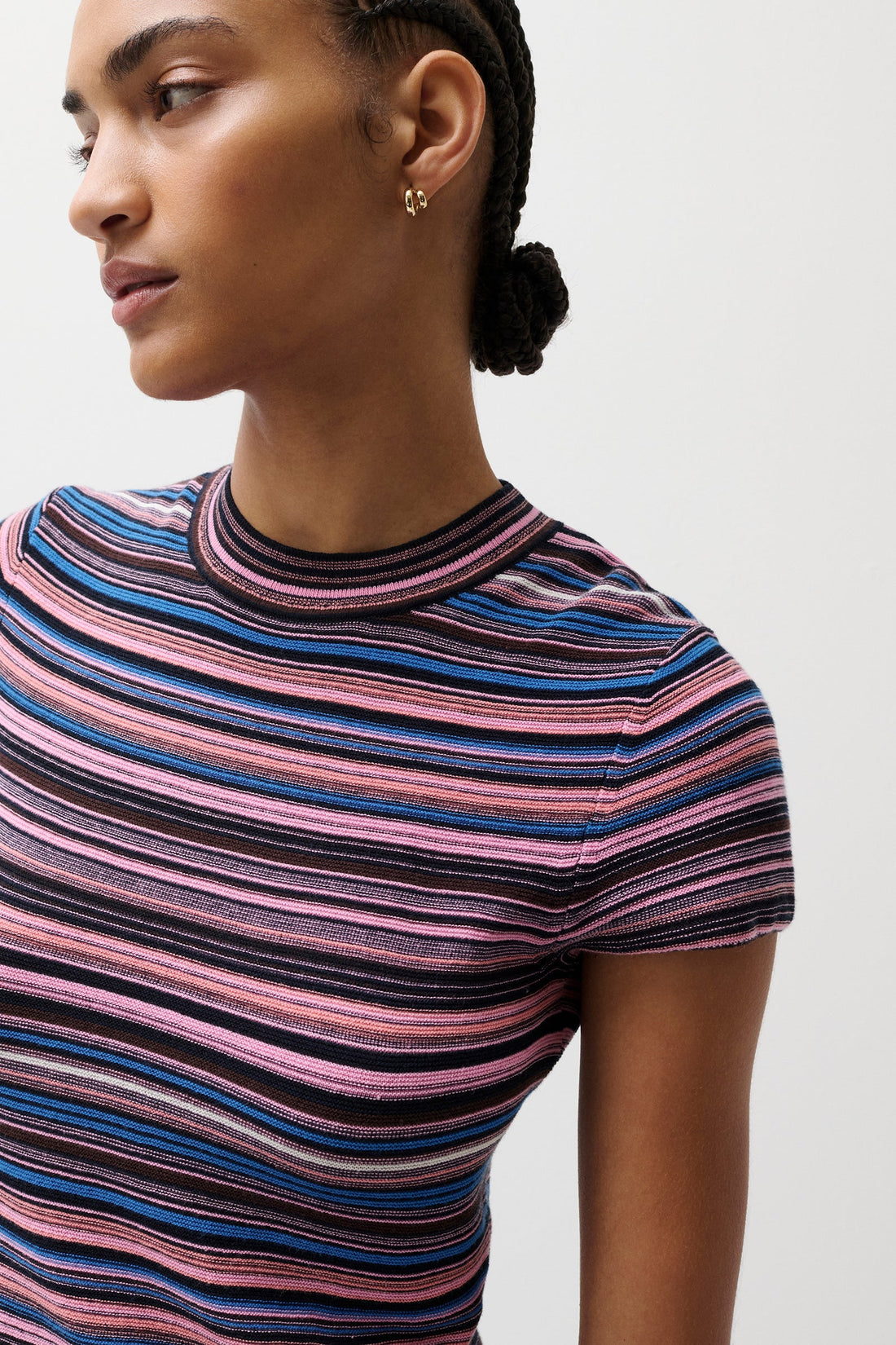 Selene Short Sleeve Sweater Tee Blue Multi Stripe