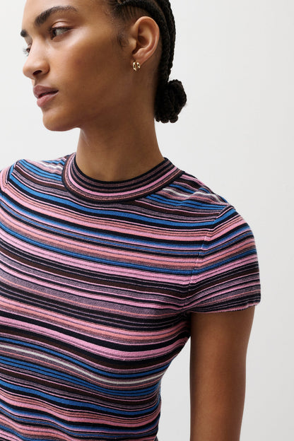 Selene Short Sleeve Sweater Tee Blue Multi Stripe