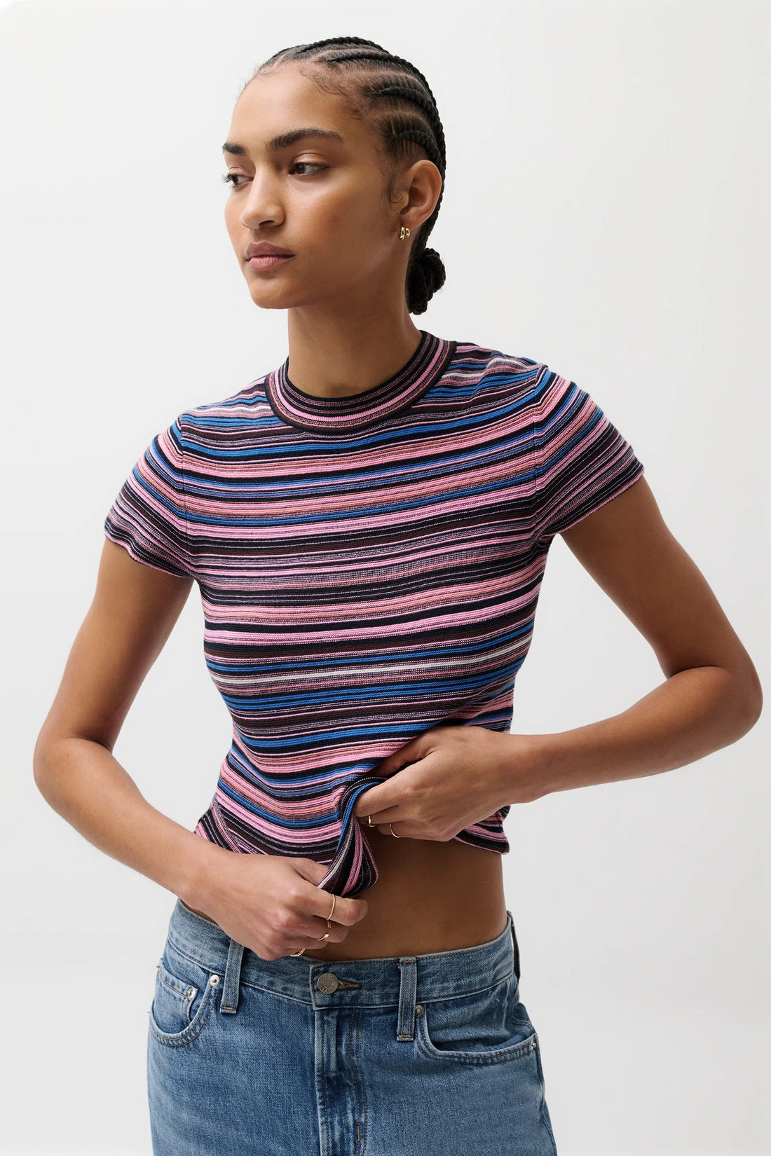 Selene Short Sleeve Sweater Tee Blue Multi Stripe