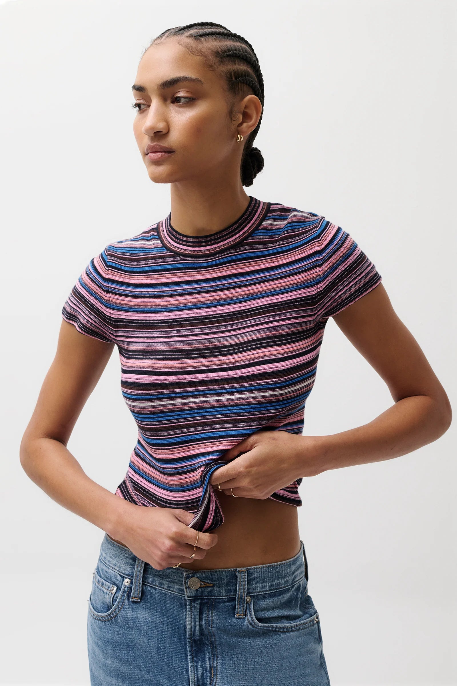 Selene Short Sleeve Sweater Tee Blue Multi Stripe
