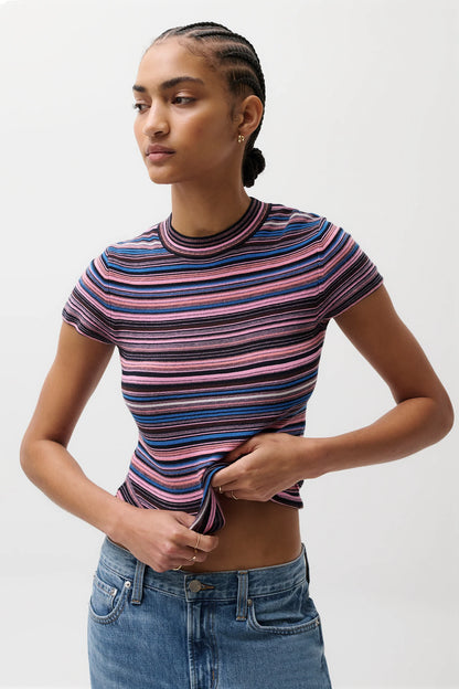 Selene Short Sleeve Sweater Tee Blue Multi Stripe