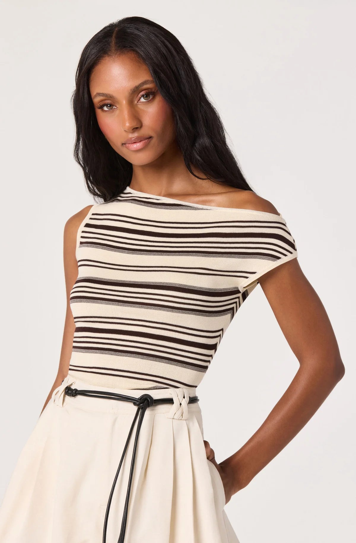 Sofia Sweater Top Cream Brown Strip
