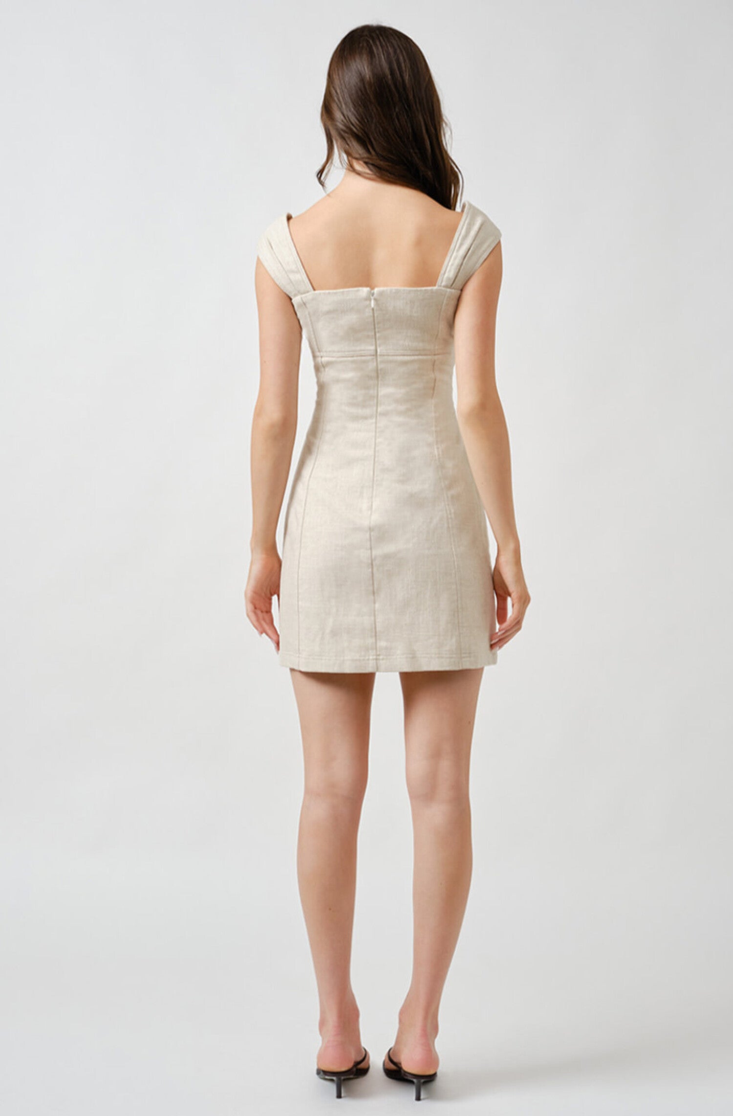 Linen Mini Dress w/Raffia Flowers - Burlap