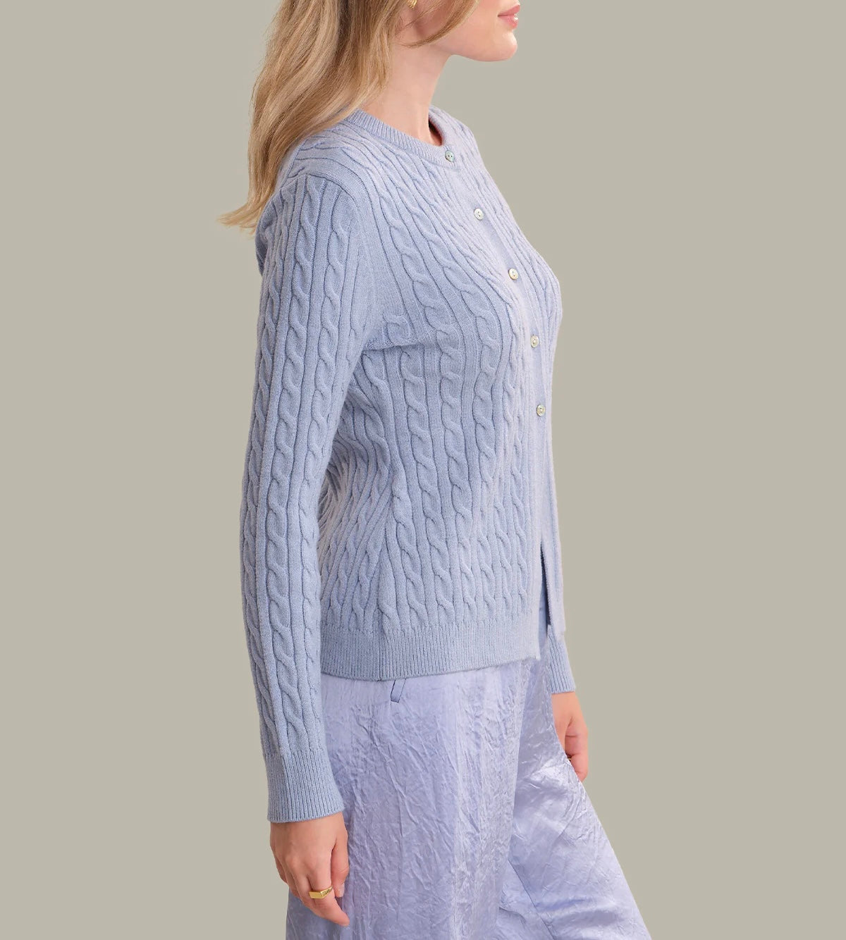 Cable Cardi Split Hem - Coastal Blue