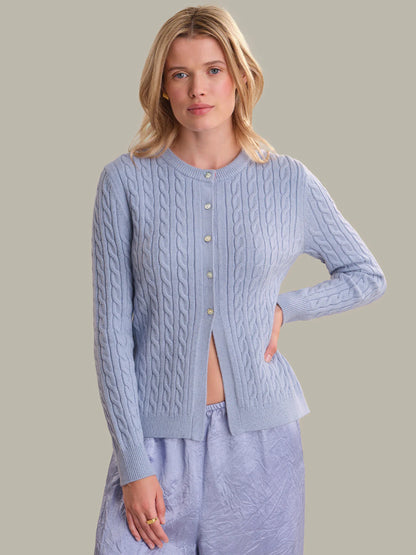 Cable Cardi Split Hem - Coastal Blue