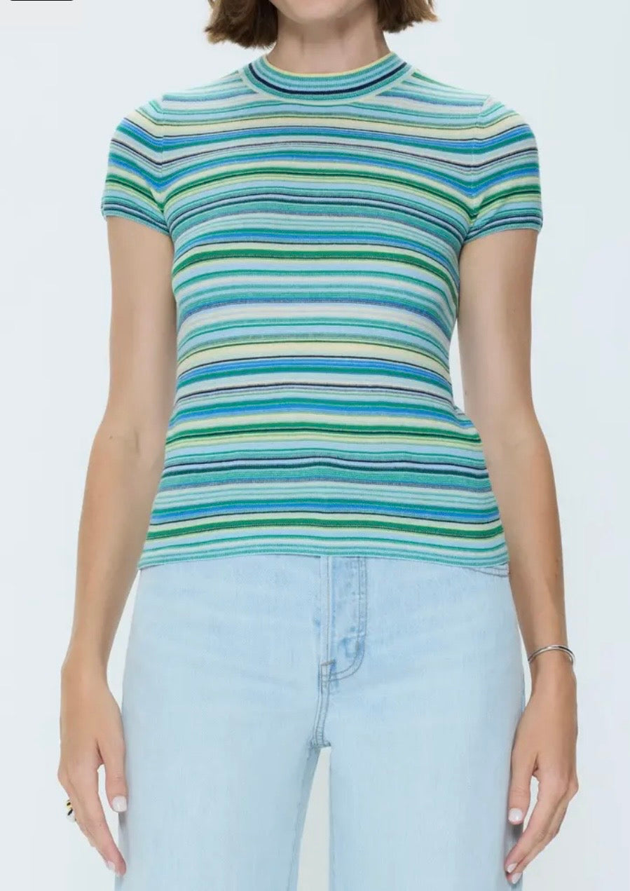 Selene Short Sleeve Sweater Tee Blue Green Multi