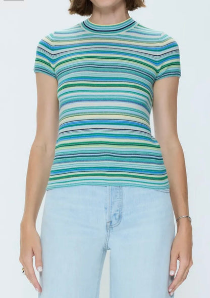 Selene Short Sleeve Sweater Tee Blue Green Multi