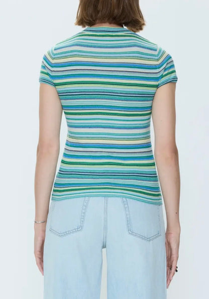 Selene Short Sleeve Sweater Tee Blue Green Multi