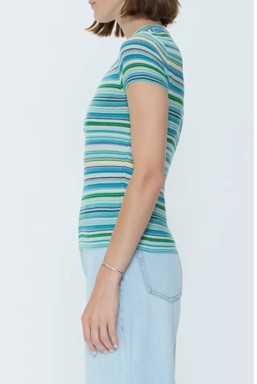 Selene Short Sleeve Sweater Tee Blue Green Multi