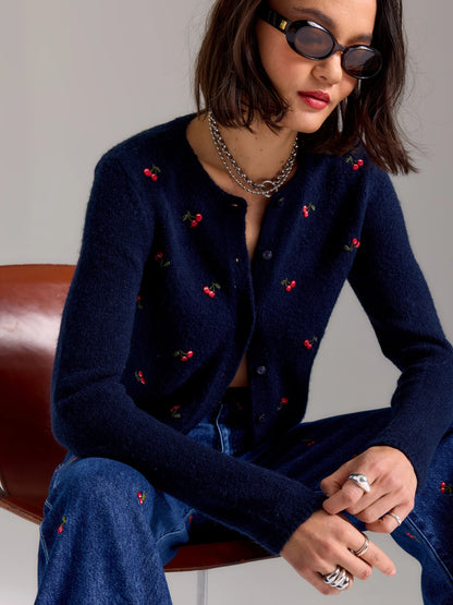 Muse Embroidered Fitted Cardigan in Cherry