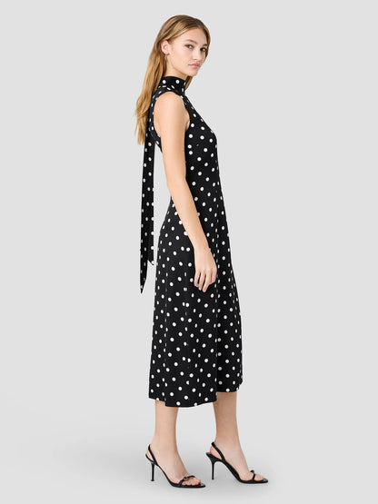 Ennis Satin Polka Dot Midi Dress