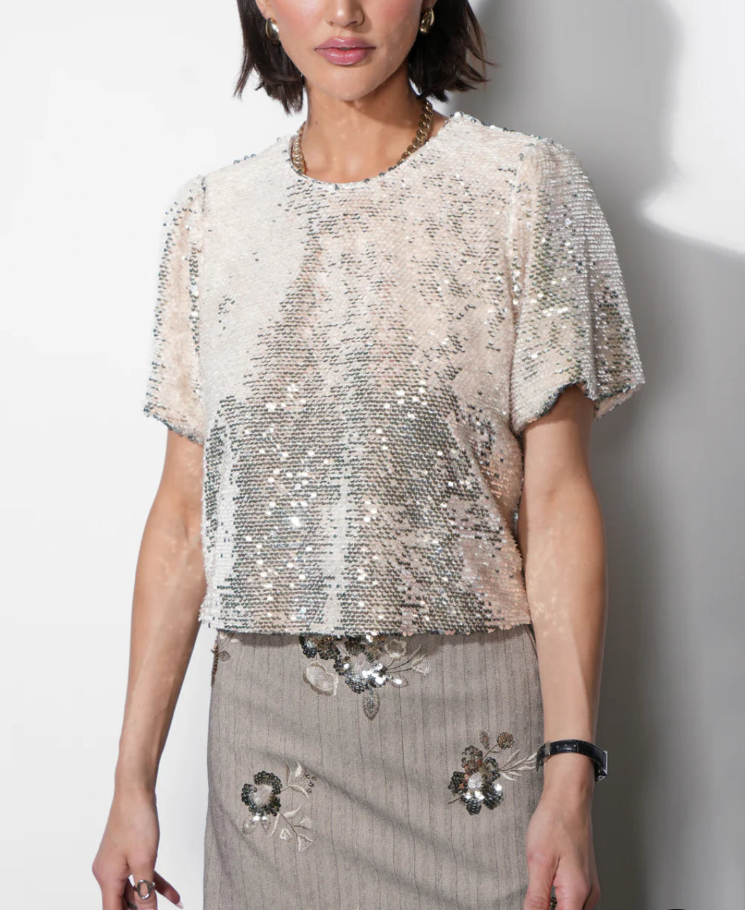 Grace Velvet Sequin Bubble Top - Cream