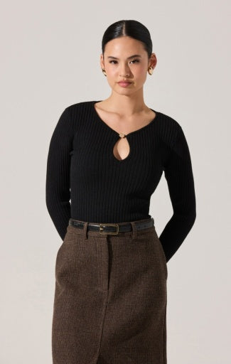 Lynly Ribbed Keyhole Sweater - Black