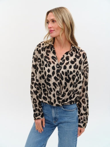 Zuri Long Sleeve Cheetah Twist Front Blouse