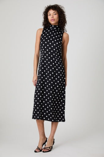 Ennis Satin Polka Dot Midi Dress