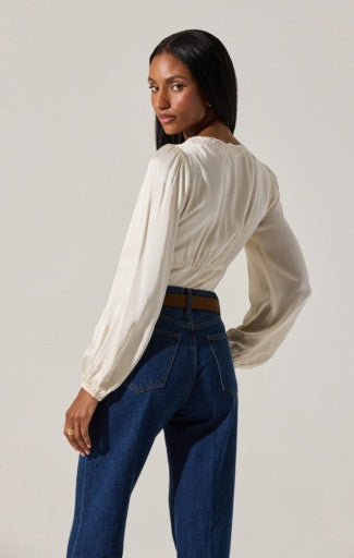 Roya Eyelet Trim Satin Top